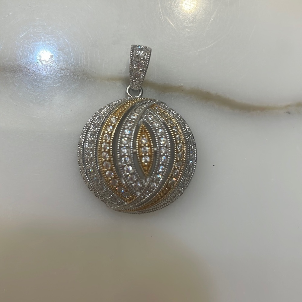 ESPO Sterling Silver and CZ Gold and Silver puff Circle Pendant—GORGEOUS!!  New!